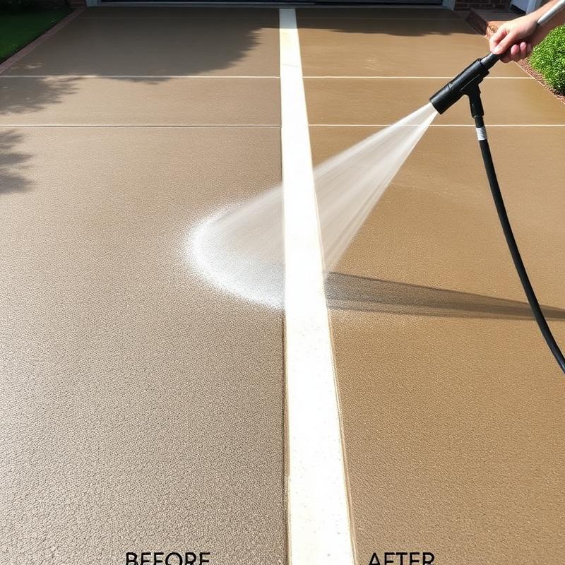 Pressure washing a concrete driveway