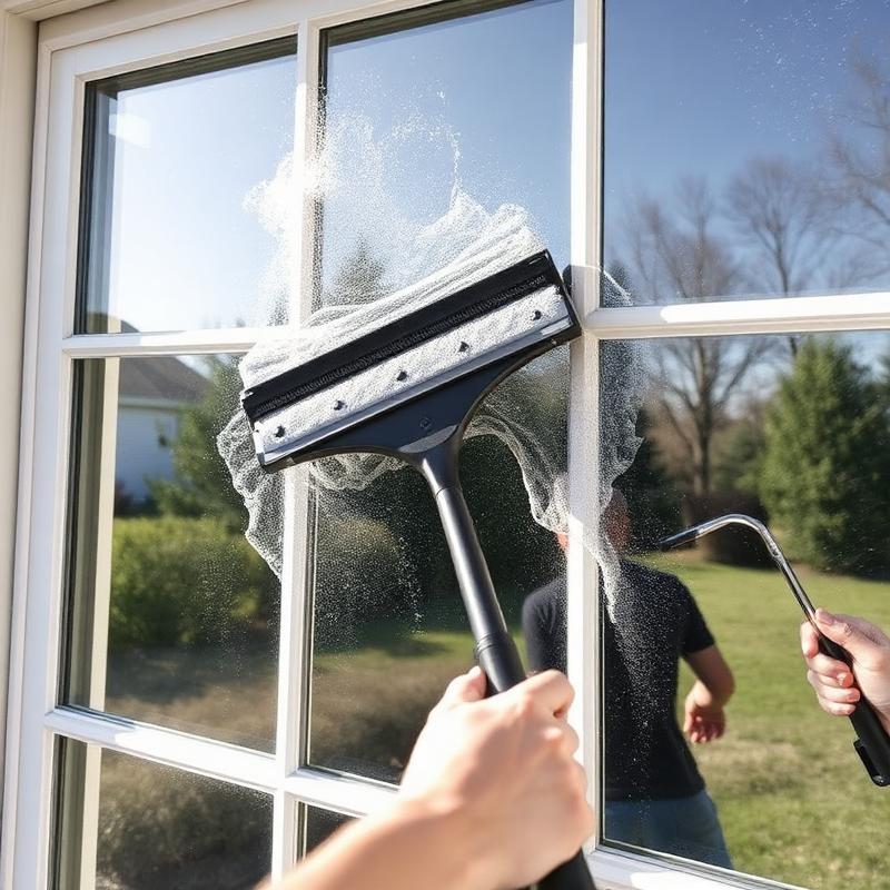 Squeegee cleaning a residential window